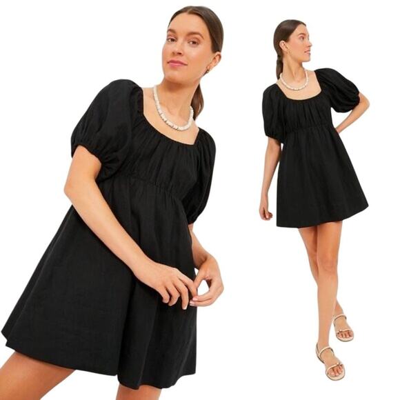 New Tuckernuck Pomander Place Womens 2XL Black Puff Sleeve Ares Mini Dress Linen - Picture 1 of 13